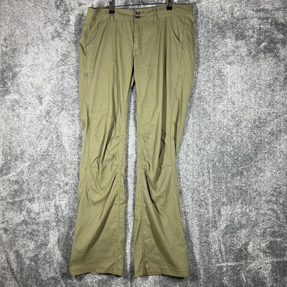 PrAna Pants Womens 12 Green Cargo Twill Stretch Pockets Zip Comfort Travel